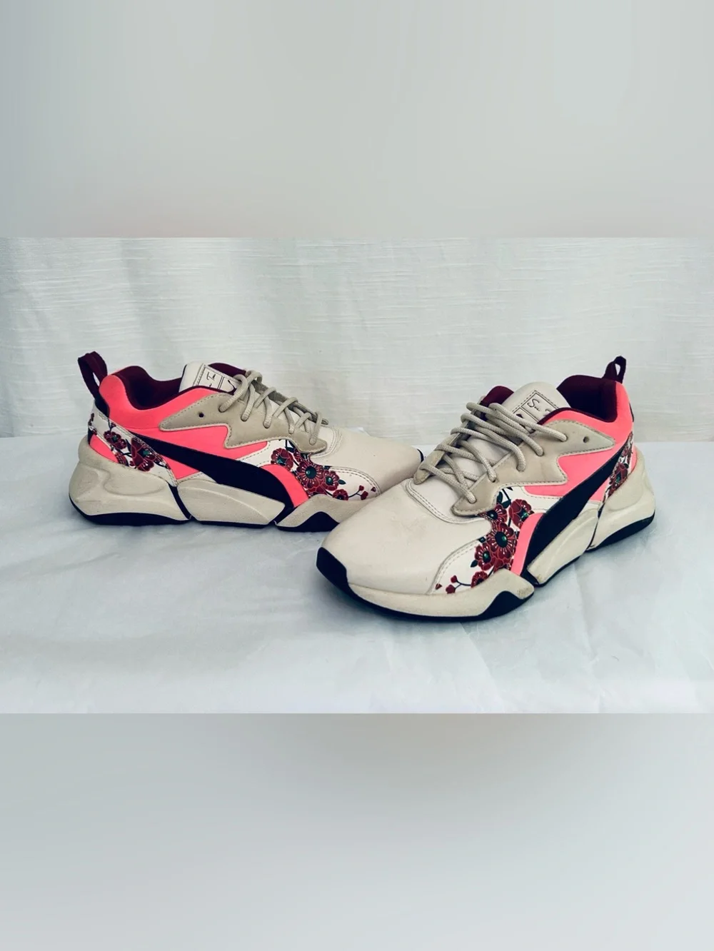 Puma‎ Women’s Cherry Bomb Cream and Pink Floral-Accent Sneakers